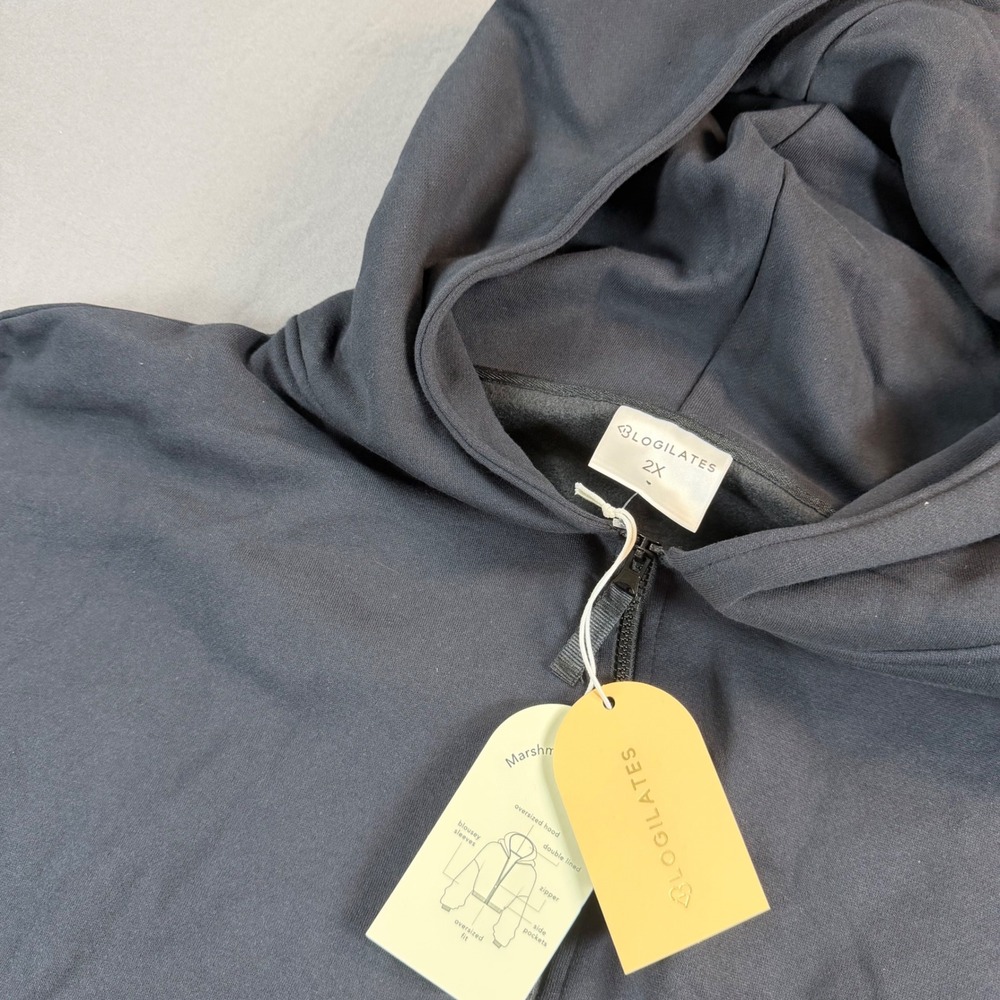 Blogilates Marshmallow Hoodie Black Oversized Full Zip Sweatshirt 2X 214202325